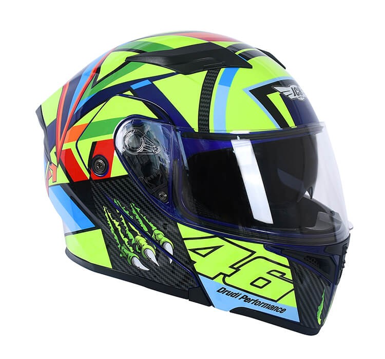 Vista lateral de CASCO INTEGRAL JCH MOTOS AZUL